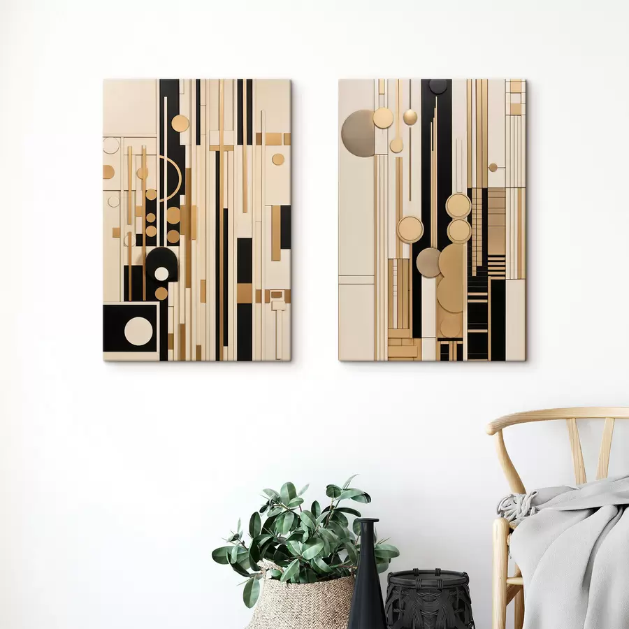 wall murals An abstract geometric composition with circles, rectangles and vertical lines m30577