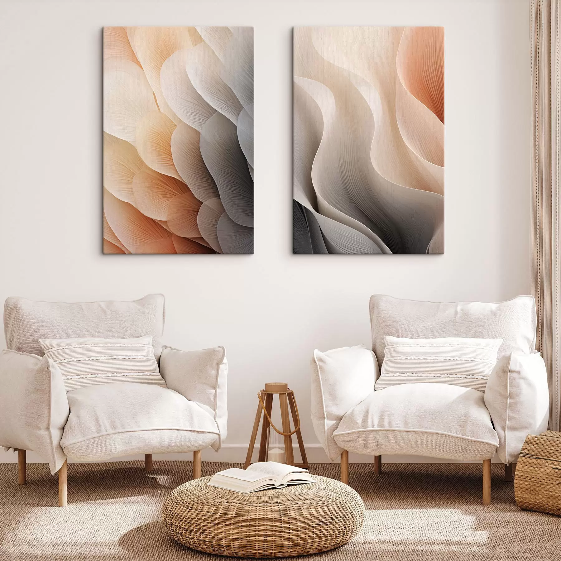 wall murals Abstract translucent, petal-like textures in shades of peach, cream and gray m30582