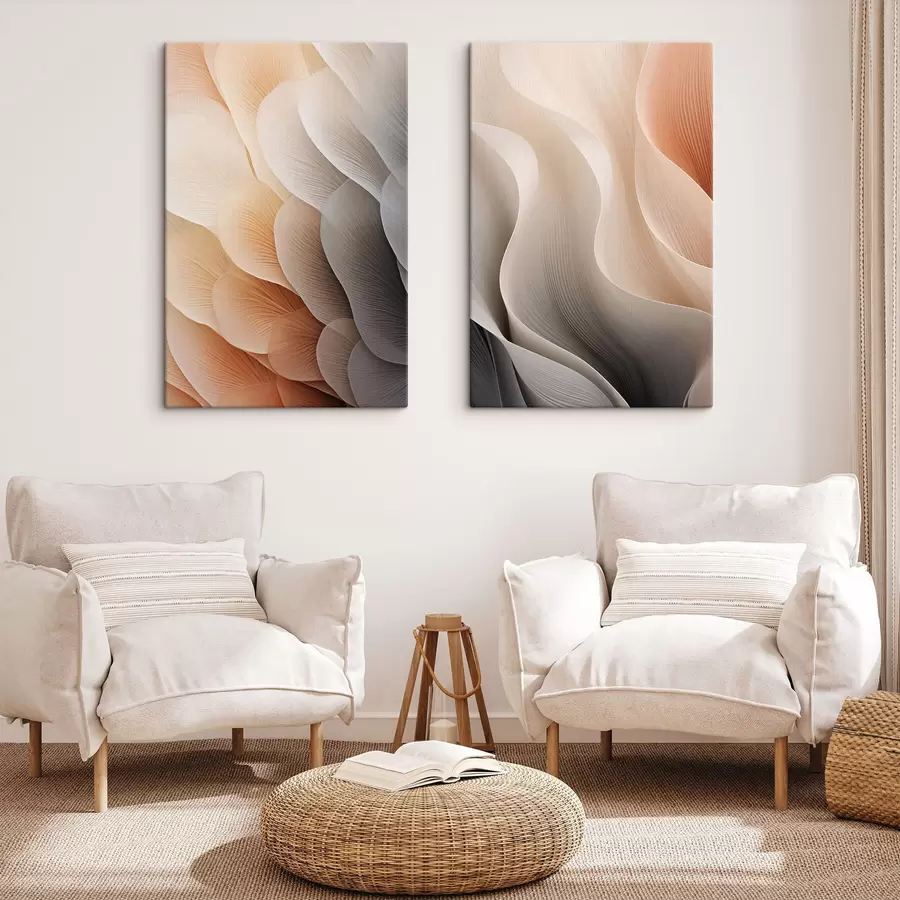 wall murals Abstract translucent, petal-like textures in shades of peach, cream and gray m30582