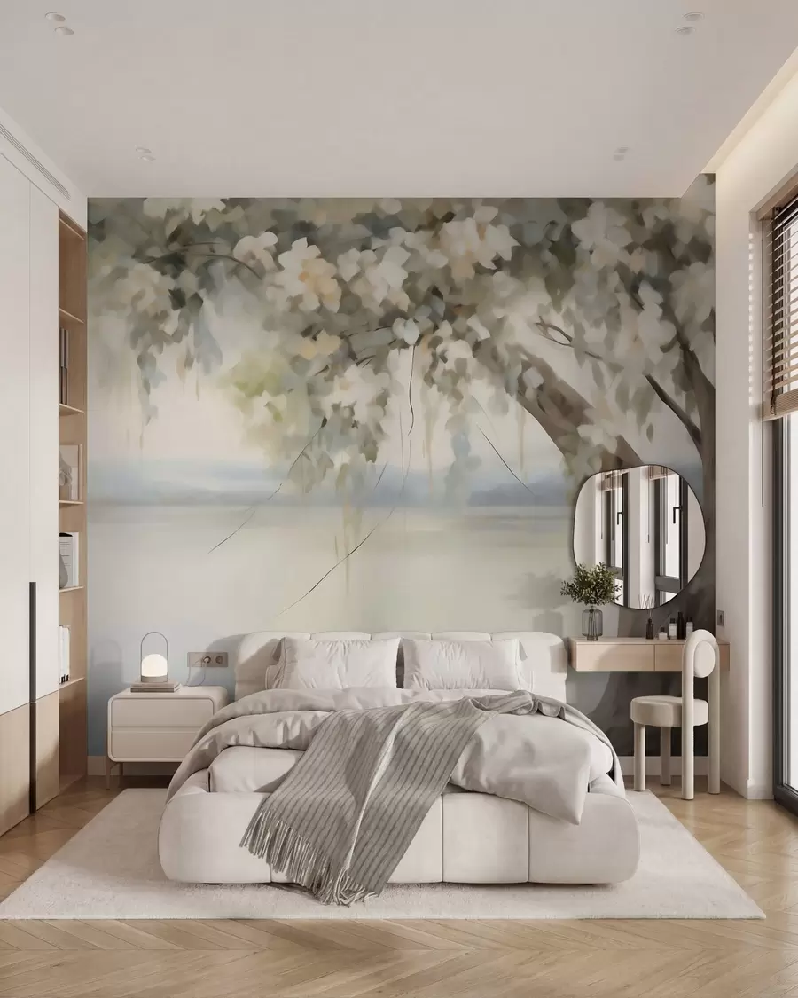 Wall Mural Photo Wallpaper Tree by the lake imitation painting w05670