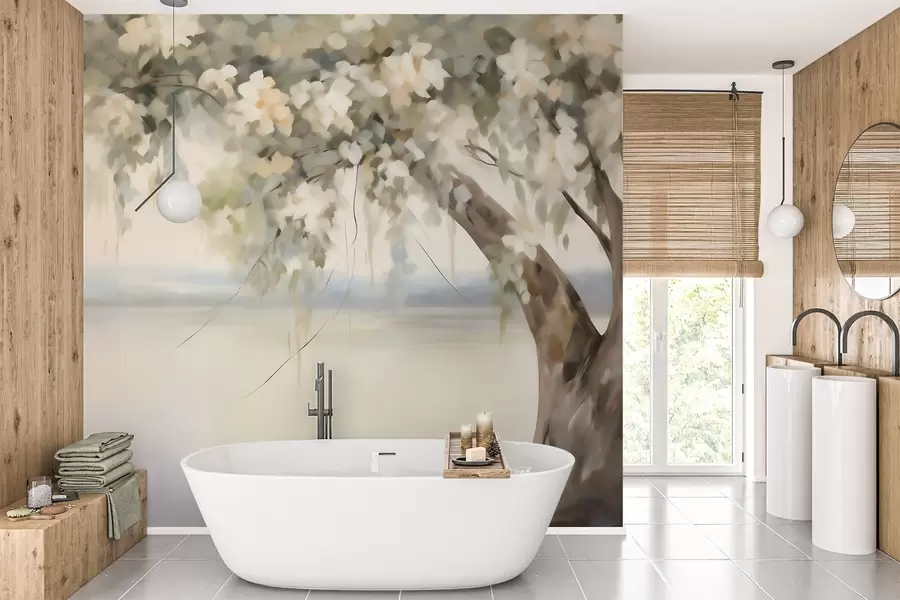 Wall Mural Photo Wallpaper Tree by the lake imitation painting w05670