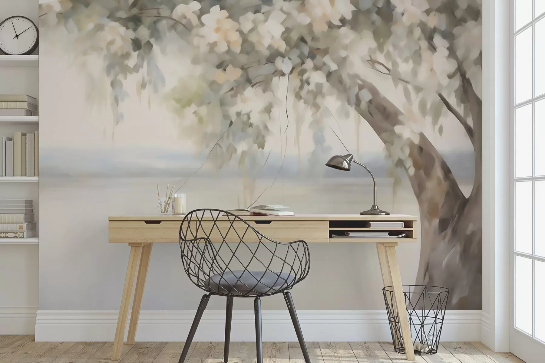 wall murals Tree by the lake imitation painting w05670