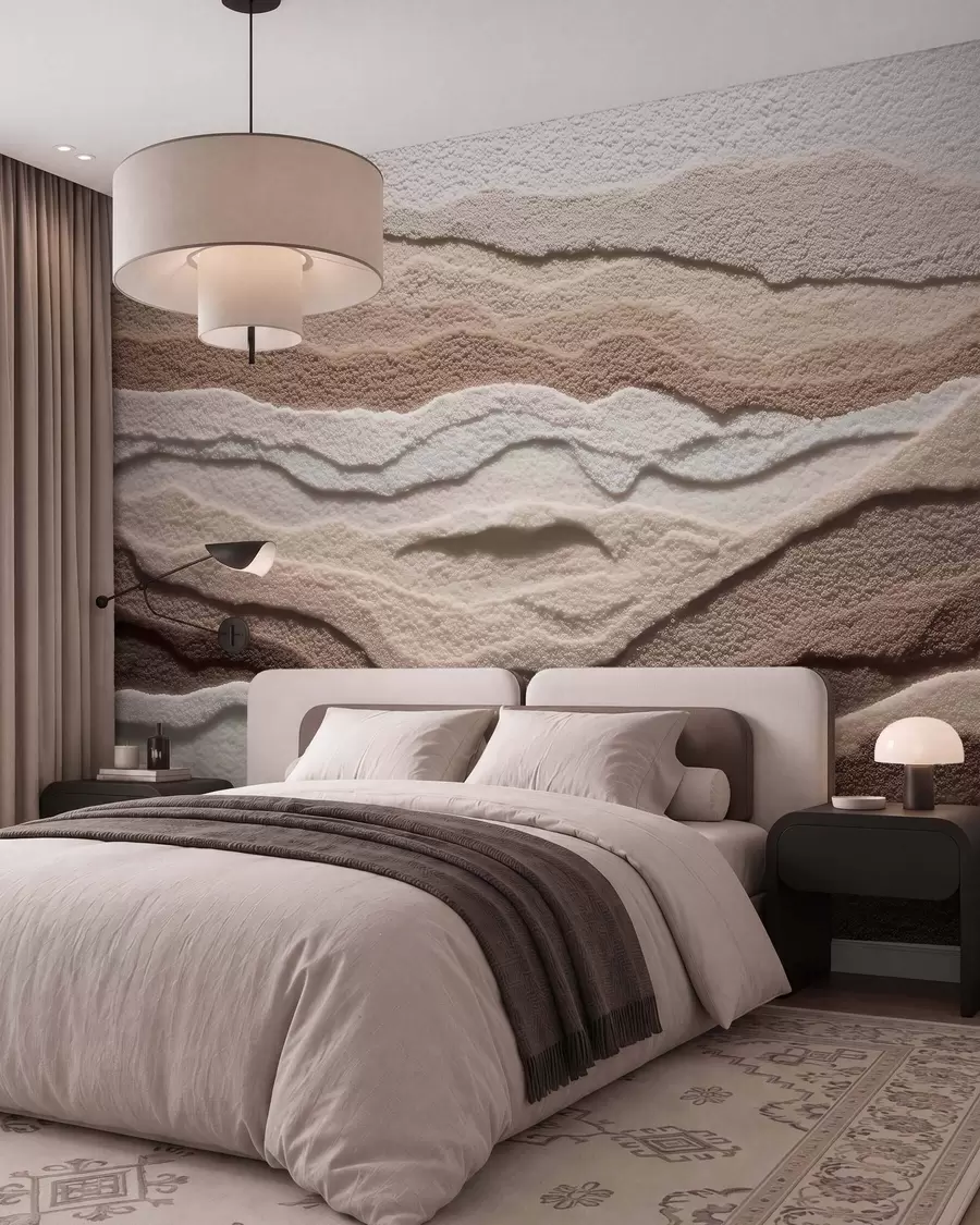 wall murals Textured wall mural with layered sand formations in a warm beige palette w09807