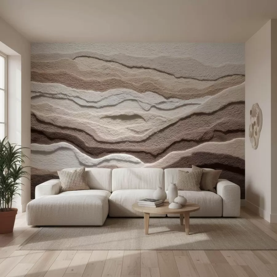 Wall Mural Photo Wallpaper Textured wall mural with layered sand formations in a warm beige palette w09807