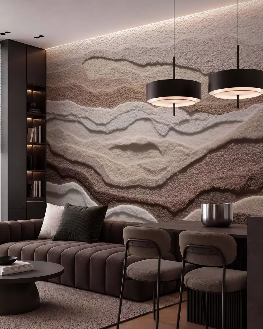 Wall Mural Photo Wallpaper Textured wall mural with layered sand formations in a warm beige palette w09807