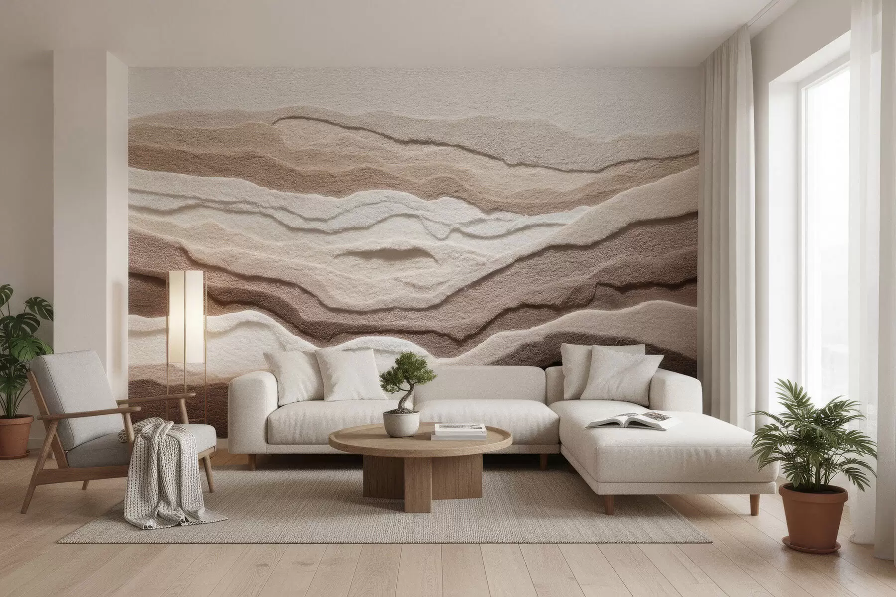 murales Fotomural con textura que representa formaciones de arena en capas en una cálida gama de tonos beige w09807