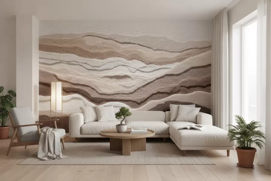 murales Fotomural con textura que representa formaciones de arena en capas en una cálida gama de tonos beige w09807