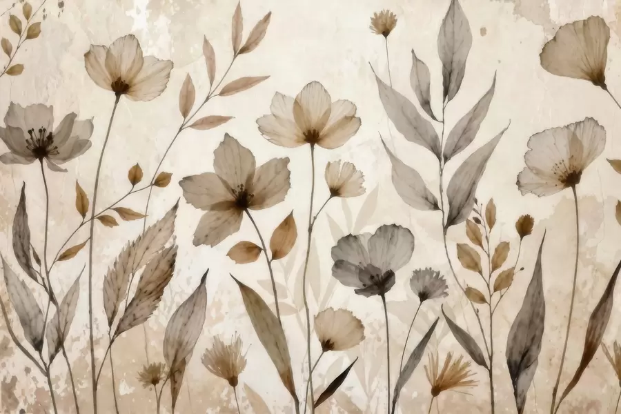 peintures murales Des fleurs sauvages délicatement peintes à l'aquarelle dans une palette de tons beiges et crème w09875