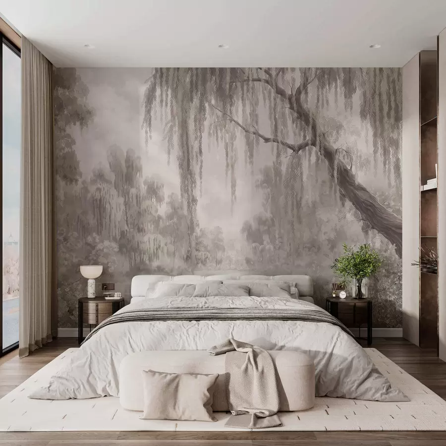 Wall Mural Photo Wallpaper Monochrome scene with willows over calm water w05631