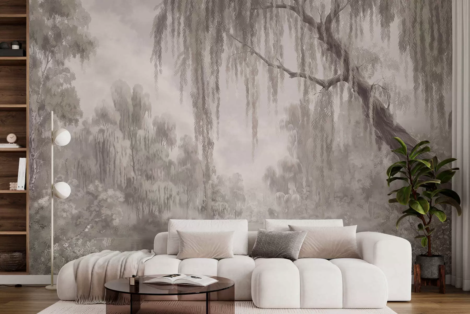 Wall Mural Photo Wallpaper Monochrome scene with willows over calm water w05631