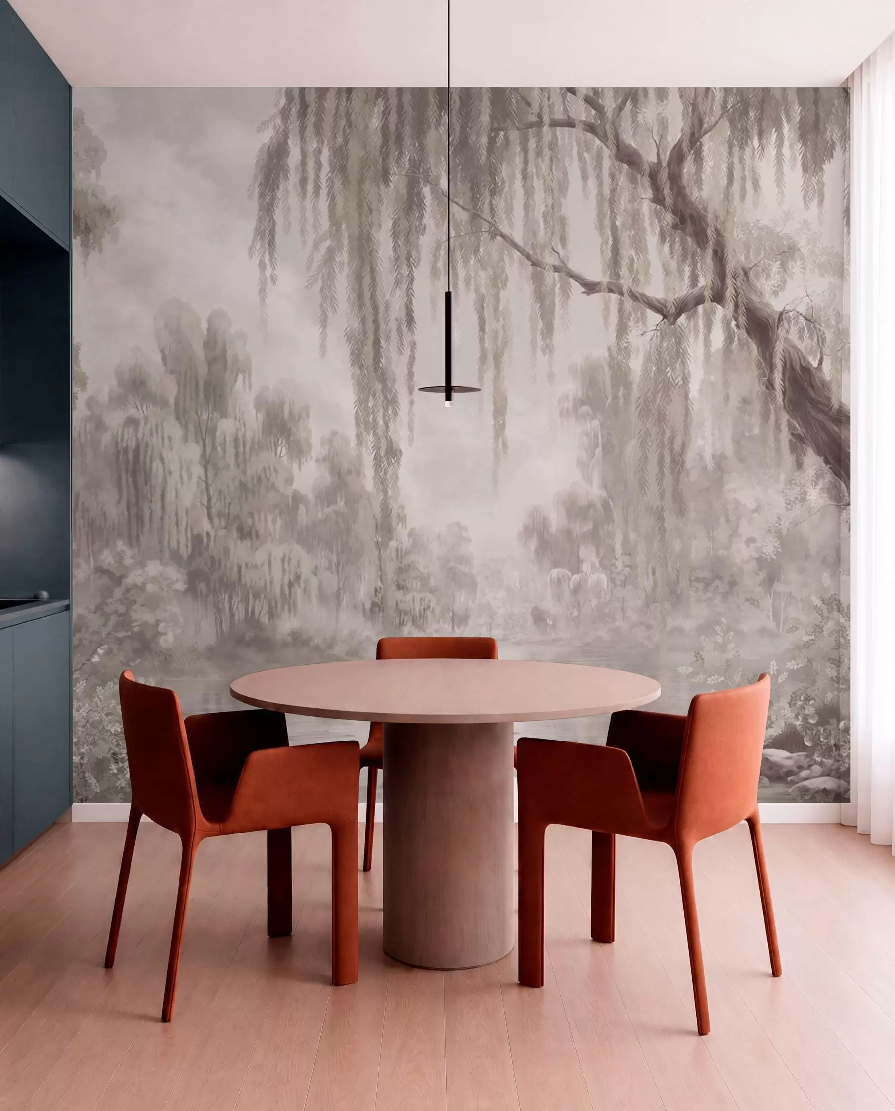 wall murals Monochrome scene with willows over calm water w05631