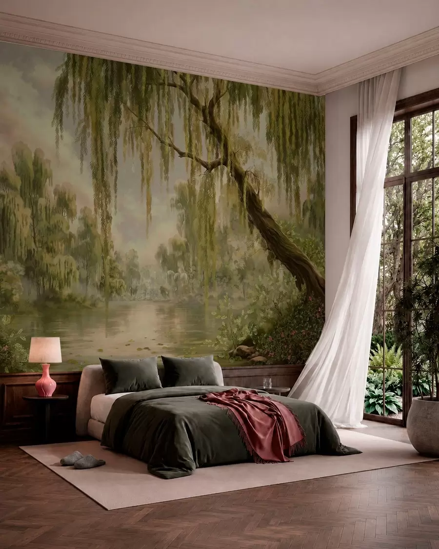 Wall Mural Photo Wallpaper Shaded landscape with willows over water w05631v2