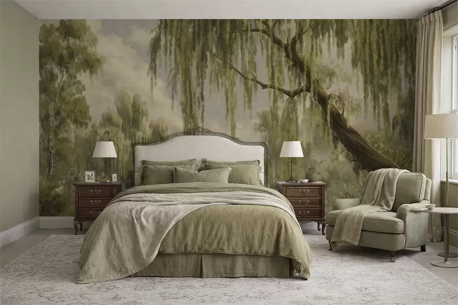 Wall Mural Photo Wallpaper Shaded landscape with willows over water w05631v2