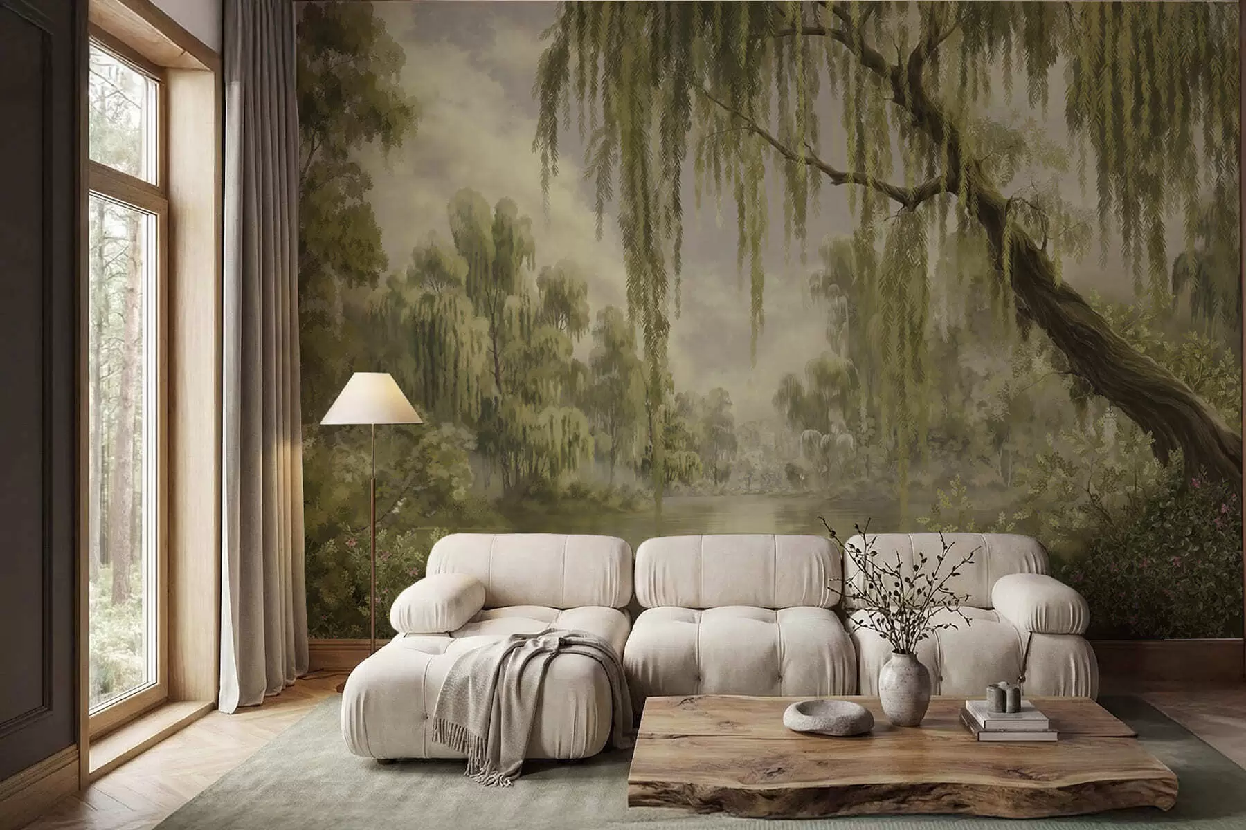 wall murals Shaded landscape with willows over water w05631v2