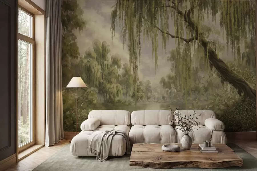 Wall Mural Photo Wallpaper Shaded landscape with willows over water w05631v2