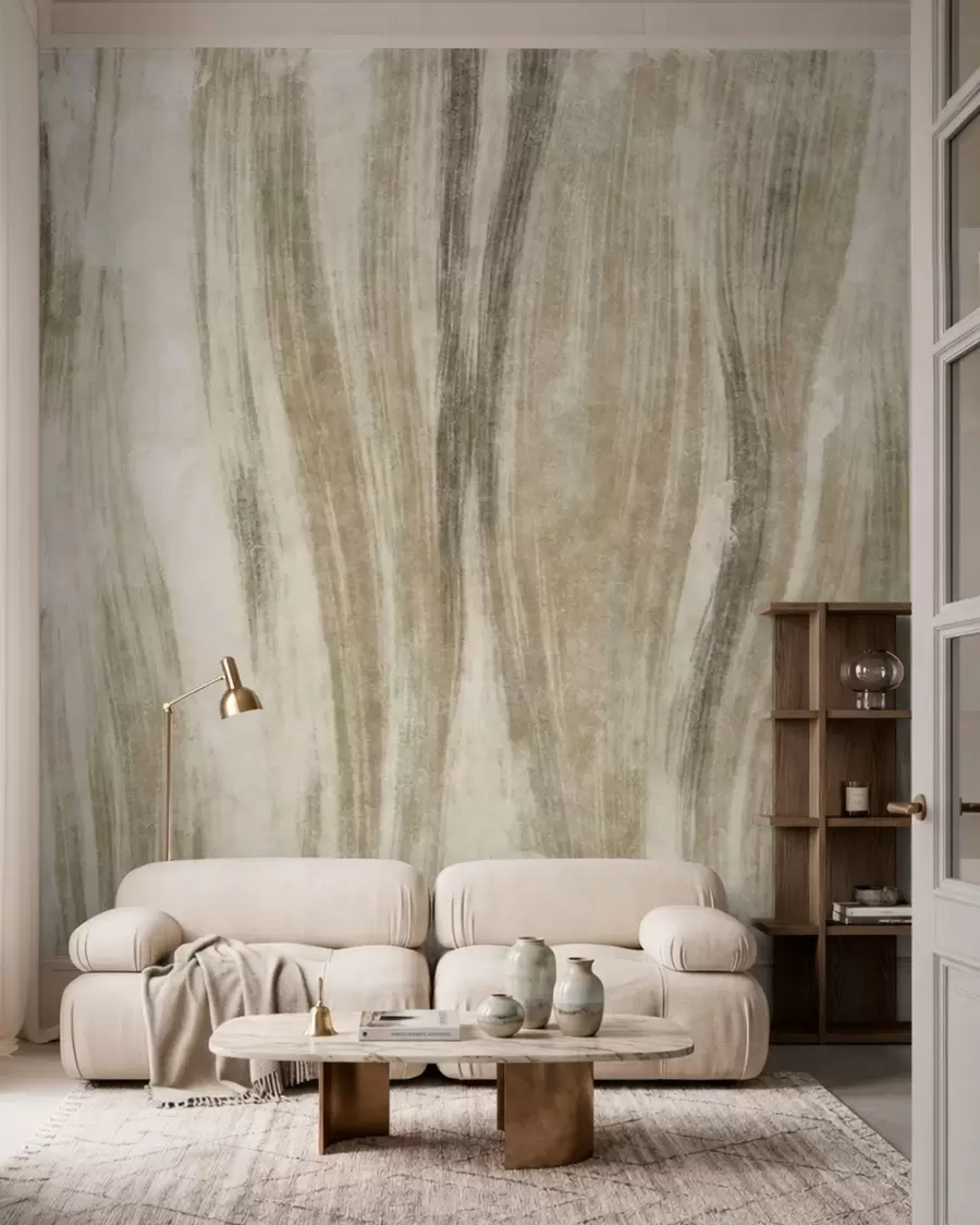 wall murals Abstract texture with flowing vertical streaks in grey-beige tones w05686v1