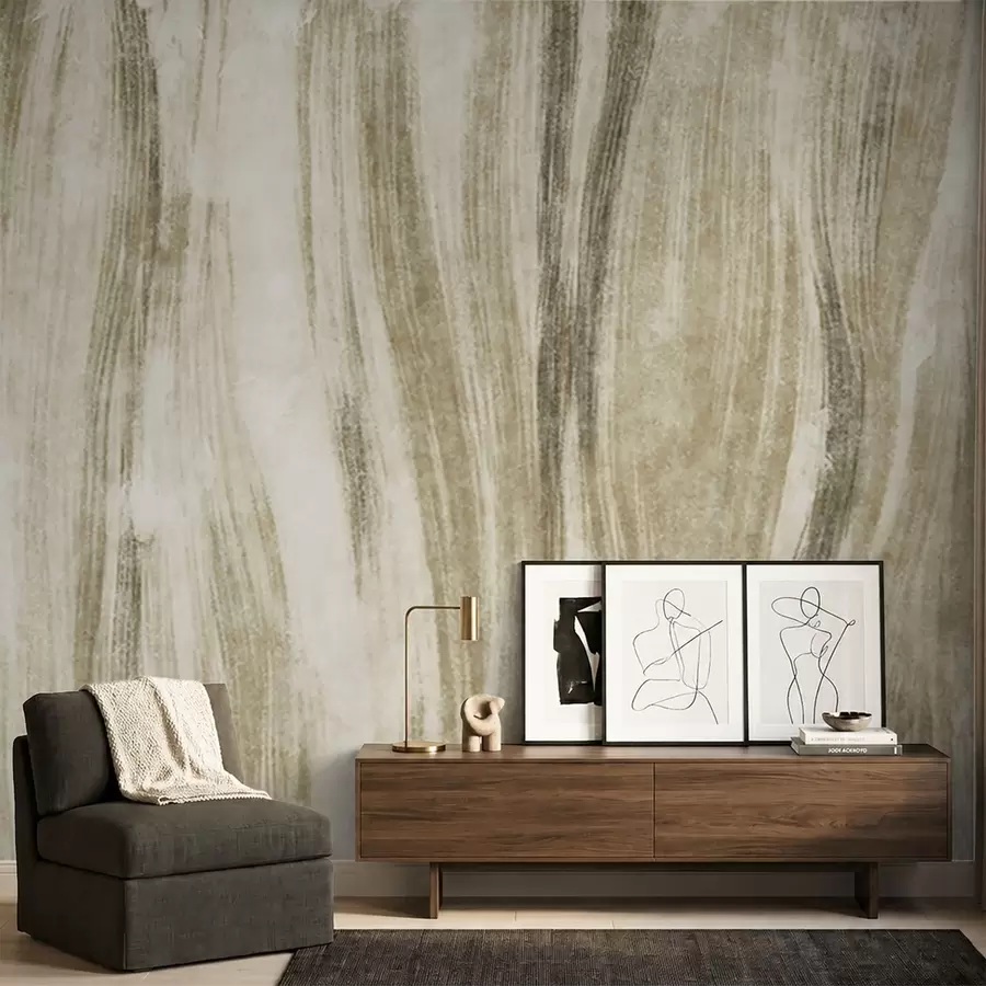 wall murals Abstract texture with flowing vertical streaks in grey-beige tones w05686v1