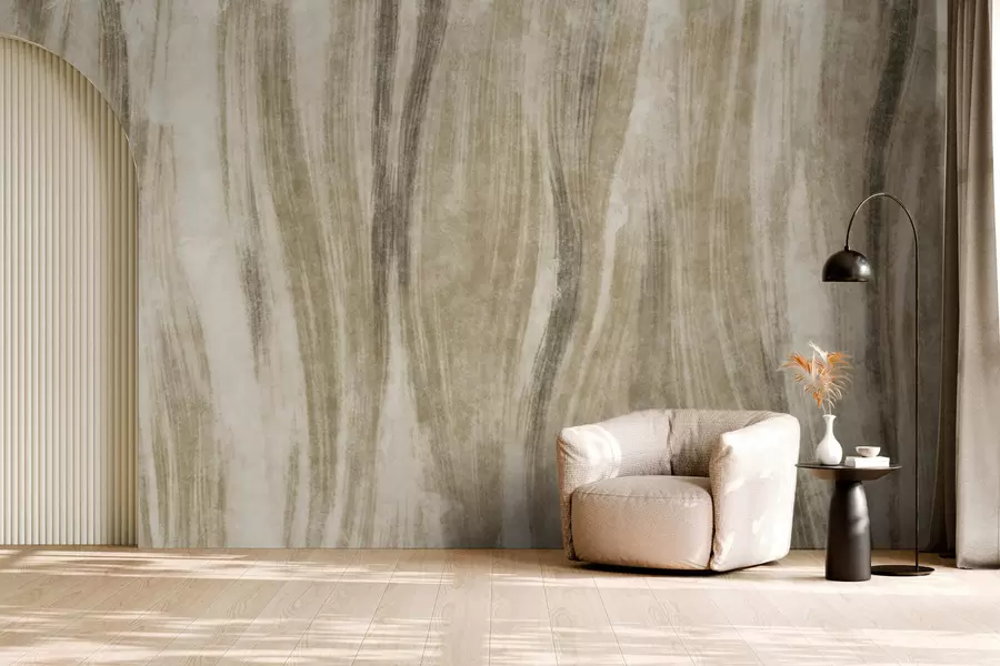 wall murals Abstract texture with flowing vertical streaks in grey-beige tones w05686v1