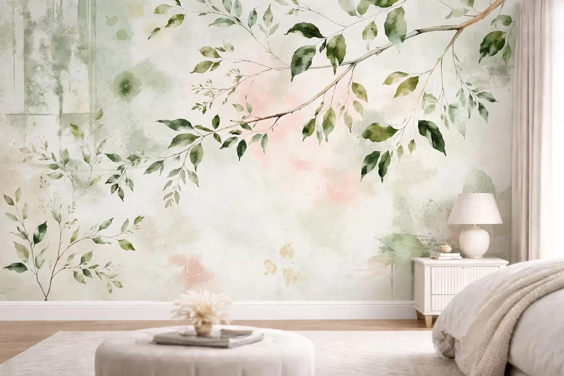 wall murals Watercolor leafy branch on a light background w05688