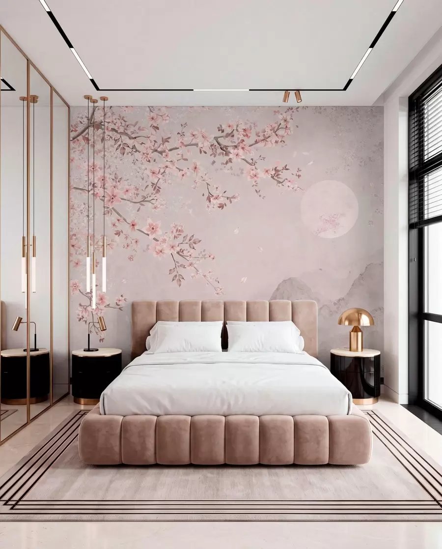 wall murals Rose Blossom and a Pale Moon w05695v1