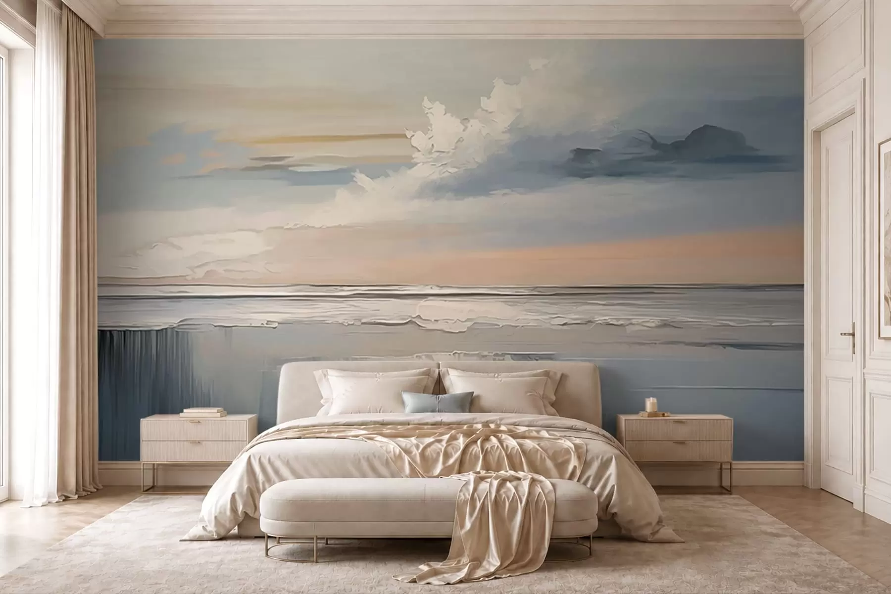 Wall Mural Photo Wallpaper Pastel seashore with clouds and water reflection w05687