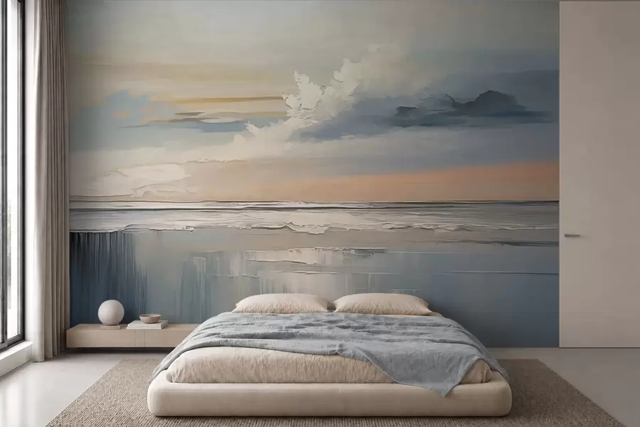 murales Costa en tonos pastel con nubes y reflejos en el agua w05687