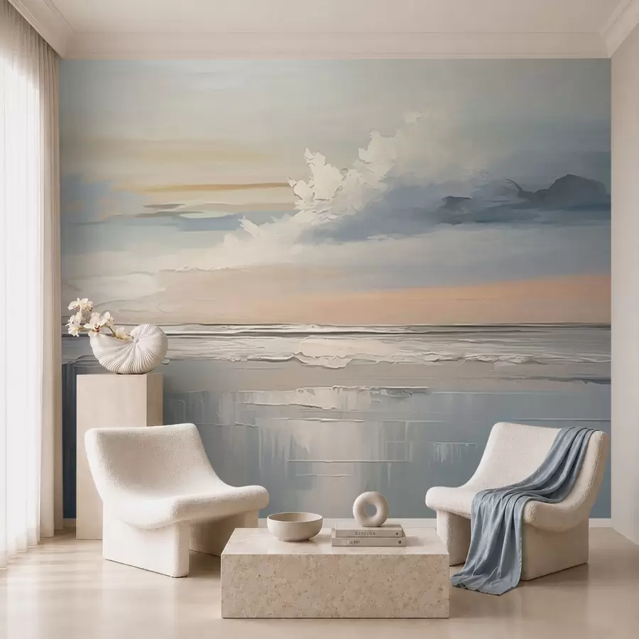 peintures murales Côte au pastel avec des nuages et des reflets sur l'eau w05687