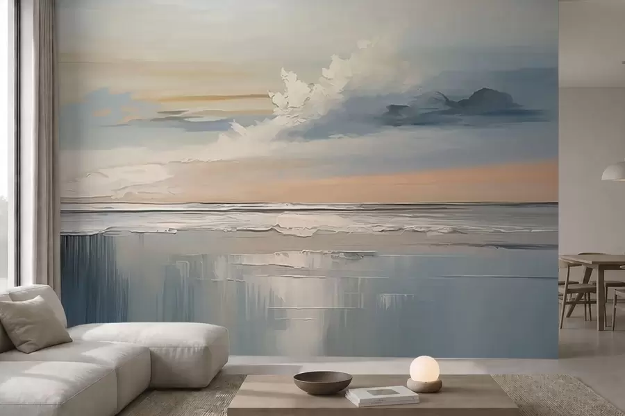 Wall Mural Photo Wallpaper Pastel seashore with clouds and water reflection w05687