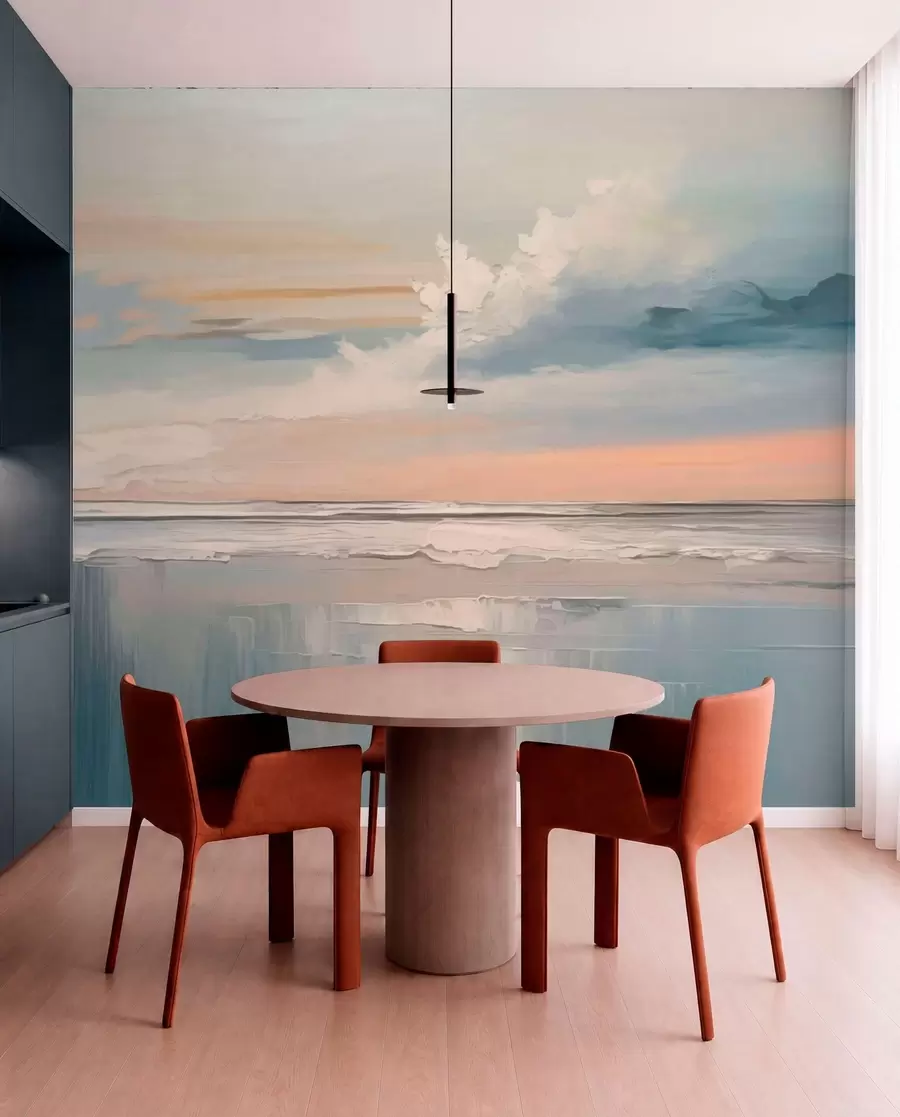wall murals Pastel seashore with clouds and water reflection w05687