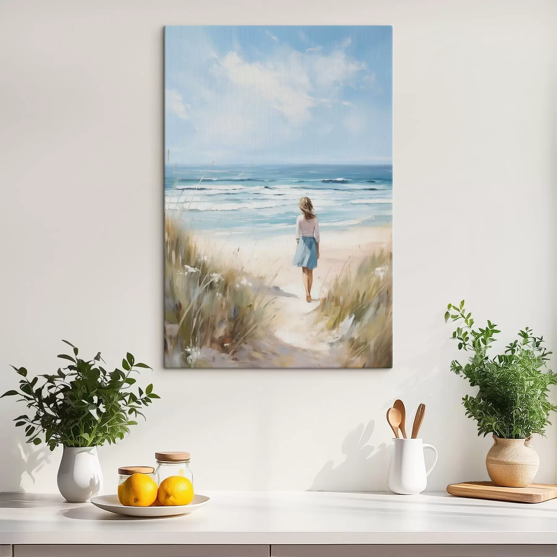 wall murals A girl walking towards the sea, imitation of painting s49500