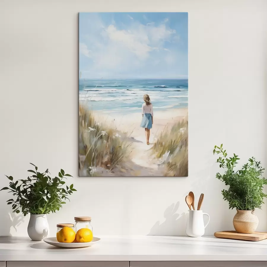 wall murals A girl walking towards the sea, imitation of painting s49500