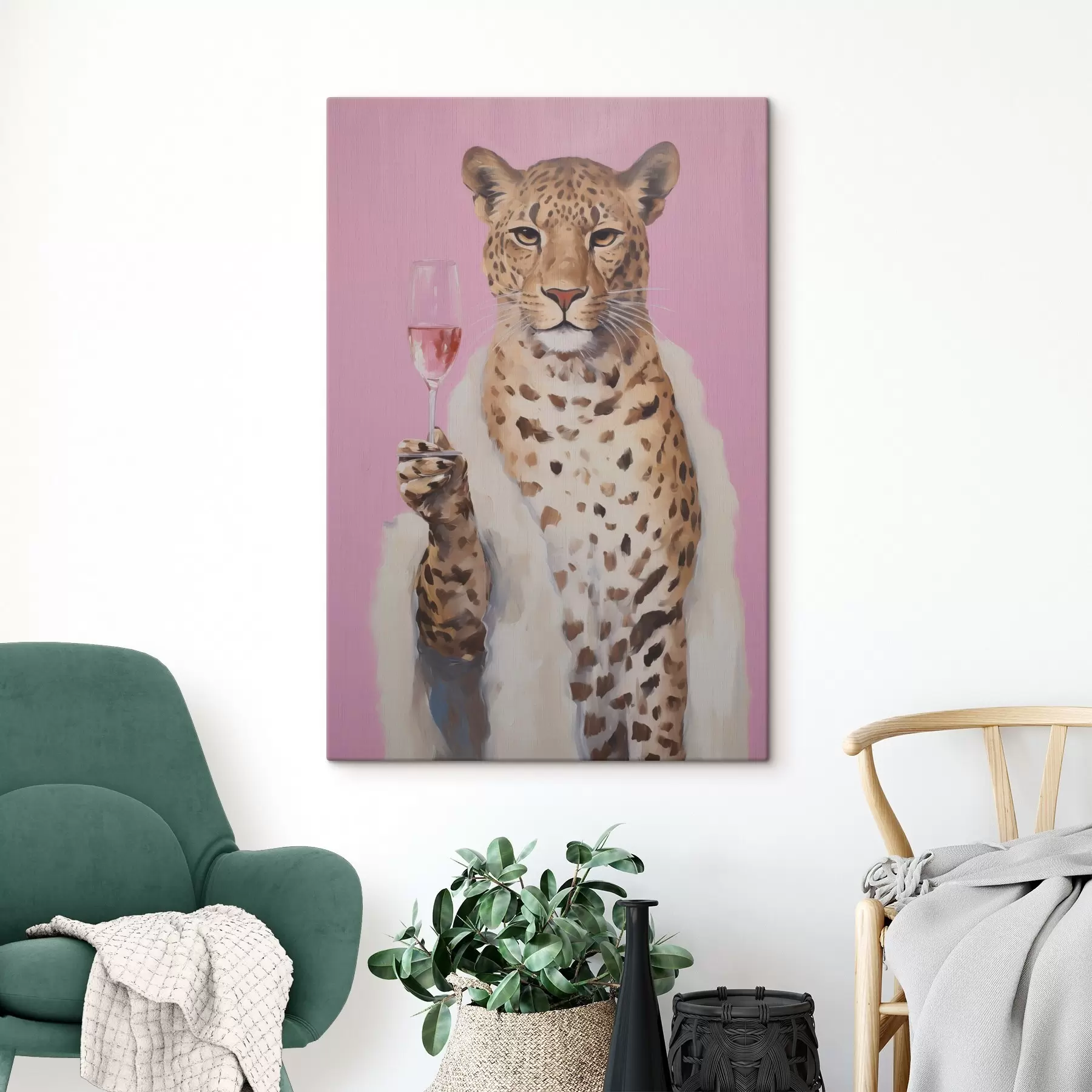 murales Cuadro con imitación de cristal de un leopardo s49510