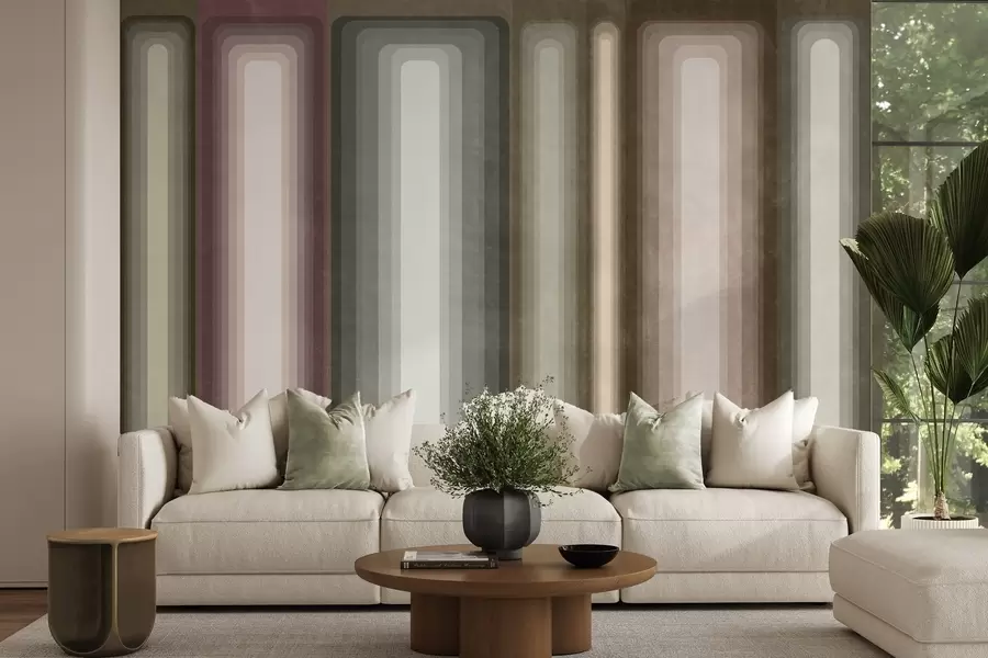 Wall Mural Photo Wallpaper Textured abstract vertical rounded rectangles in muted tones of brown, beige and pale pink w09905