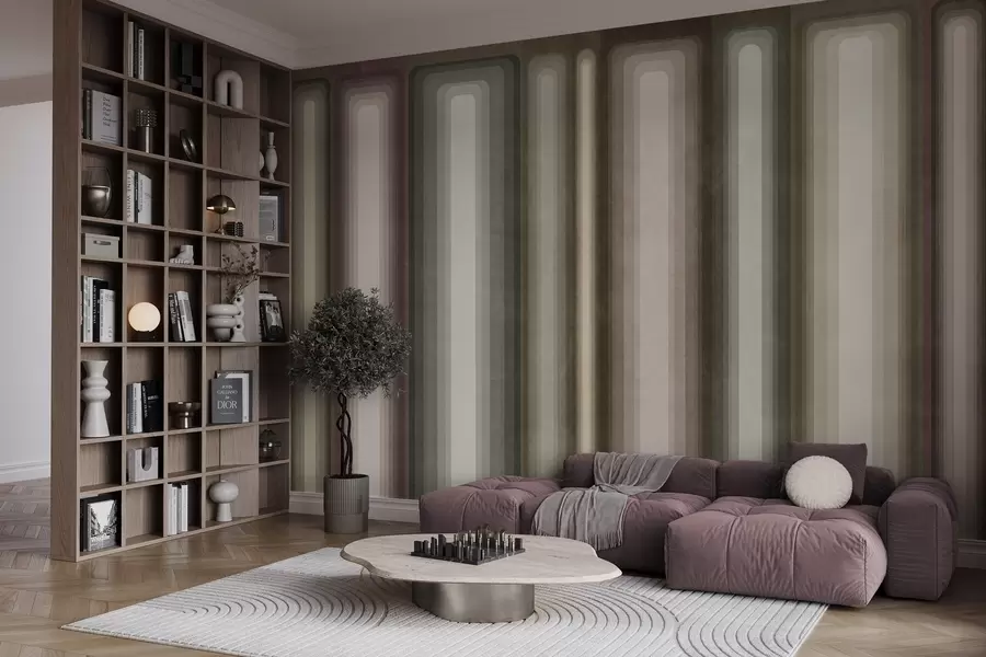 Wall Mural Photo Wallpaper Textured abstract vertical rounded rectangles in muted tones of brown, beige and pale pink w09905