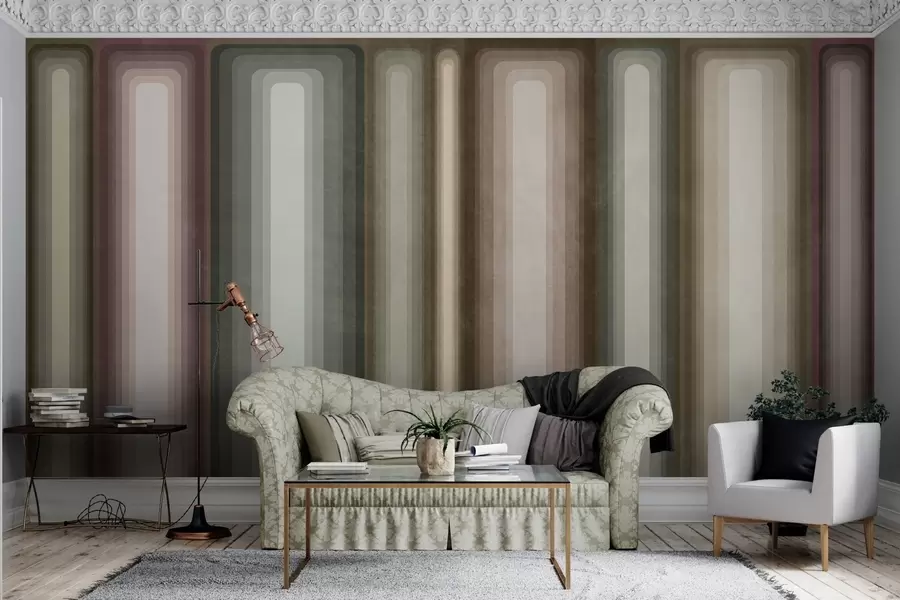 peintures murales Rectangles abstraits texturés, à angles arrondis et disposés verticalement, dans des tons discrets de marron, de beige et de rose pâle w09905