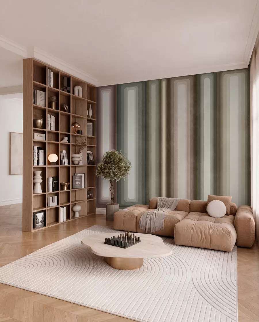 Wall Mural Photo Wallpaper Textured abstract vertical rounded rectangles in muted tones of brown, beige and pale pink w09905