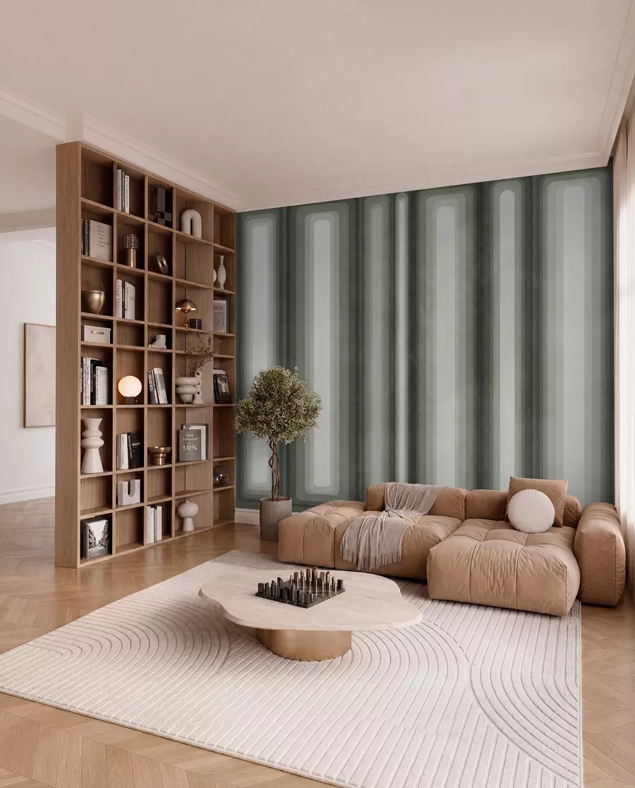 Wall Mural Photo Wallpaper Textured abstract vertical rounded rectangles in muted tones of green w09905v2