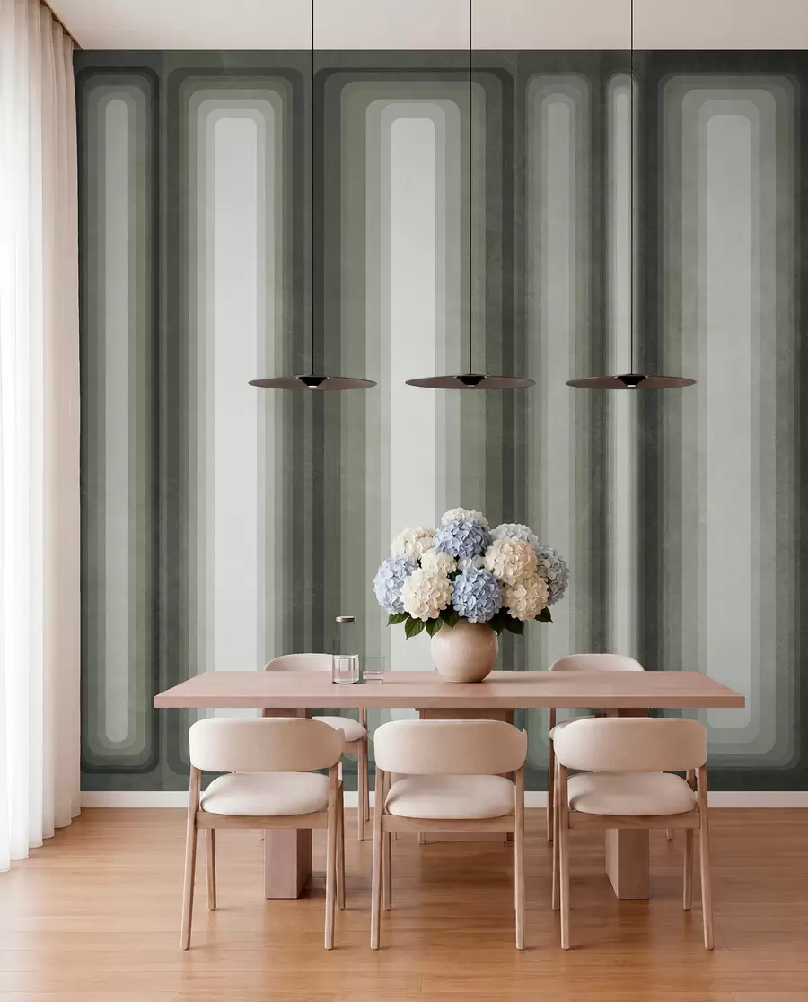 Wall Mural Photo Wallpaper Textured abstract vertical rounded rectangles in muted tones of green w09905v2