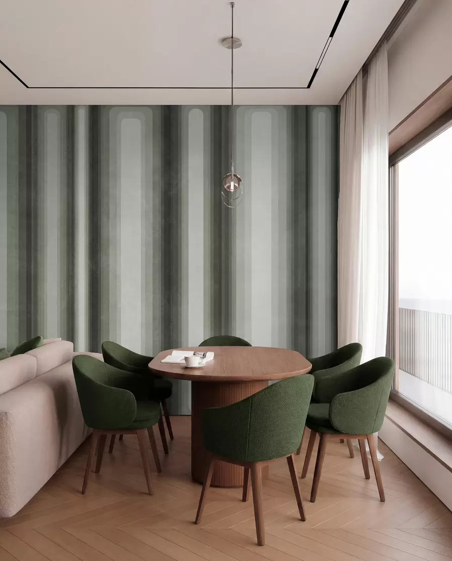 peintures murales Rectangles verticaux abstraits aux bords arrondis, texturés, dans des tons verts discrets w09905v2