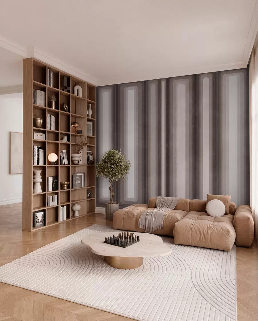 Wall Mural Photo Wallpaper Textured abstract vertical rounded rectangles in muted tones of brown w09905v1