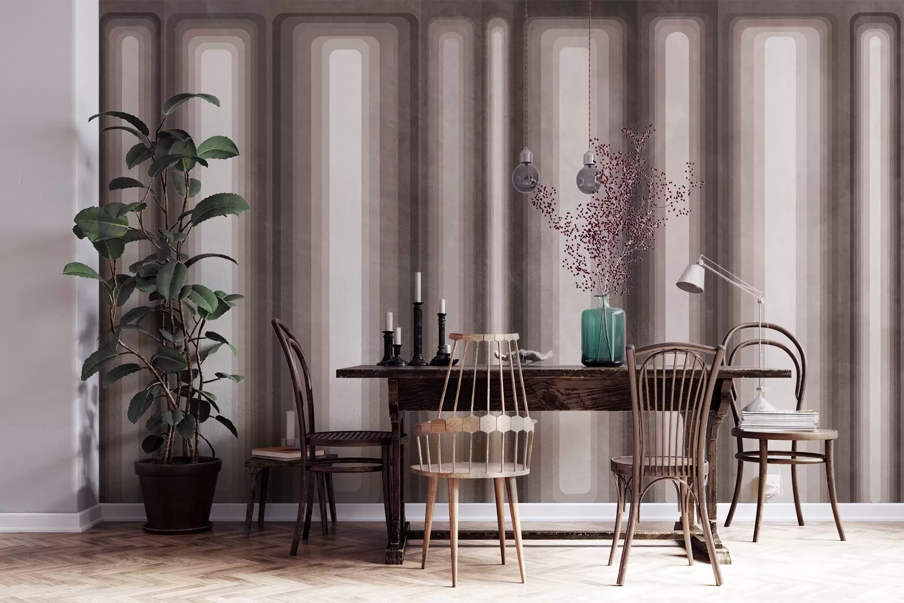 wall murals Textured abstract vertical rounded rectangles in muted tones of brown w09905v1