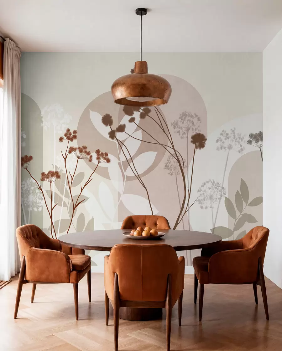 Wall Mural Photo Wallpaper Botanical and minimalist composition of dried flowers and leaves with abstract geometry w09906v1