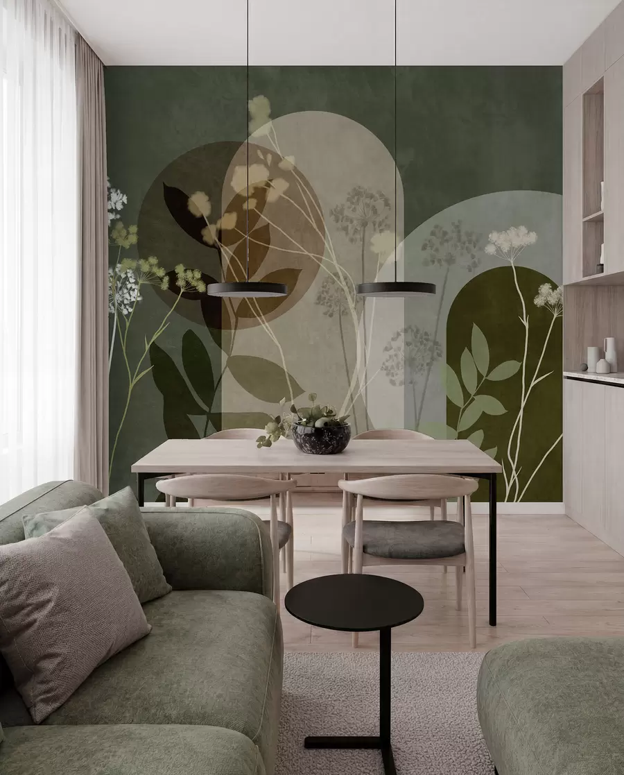 Wall Mural Photo Wallpaper Botanical and minimalist composition of dried flowers and leaves with abstract geometry w09906v2