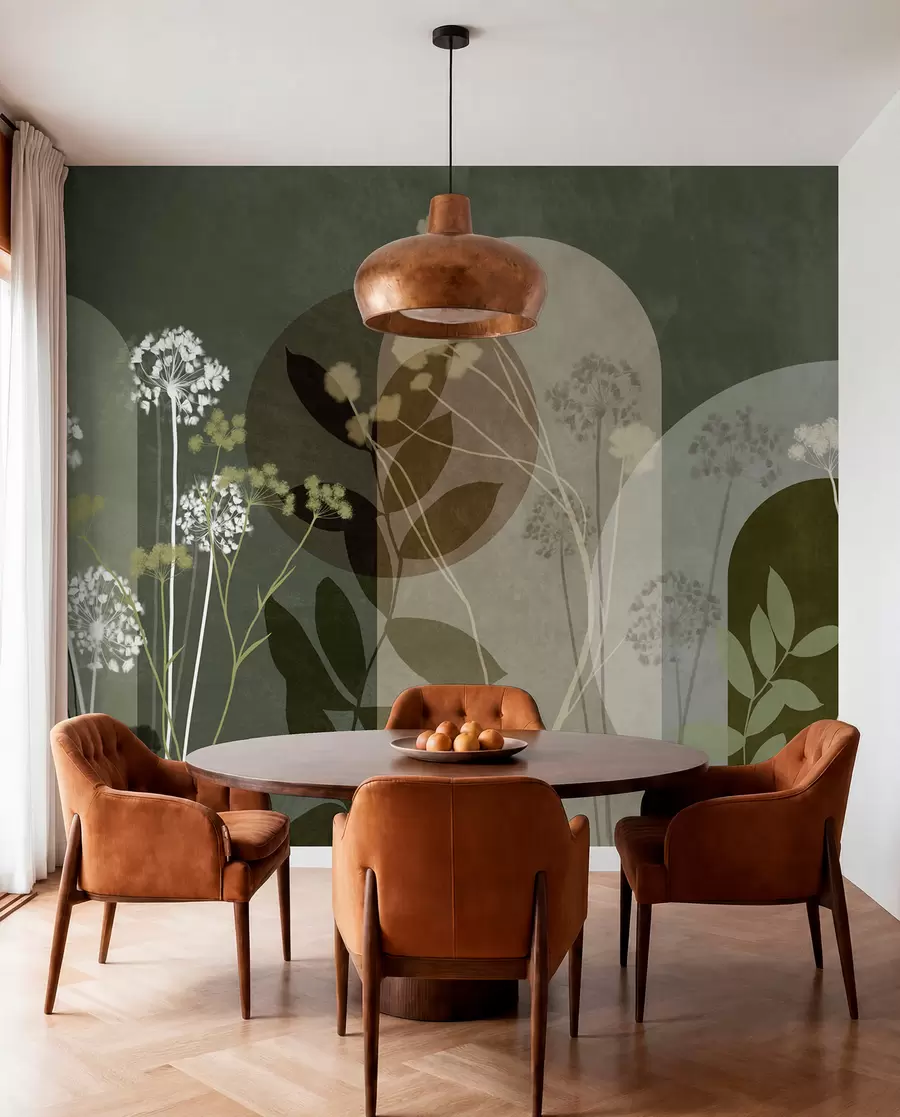 Wall Mural Photo Wallpaper Botanical and minimalist composition of dried flowers and leaves with abstract geometry w09906v2