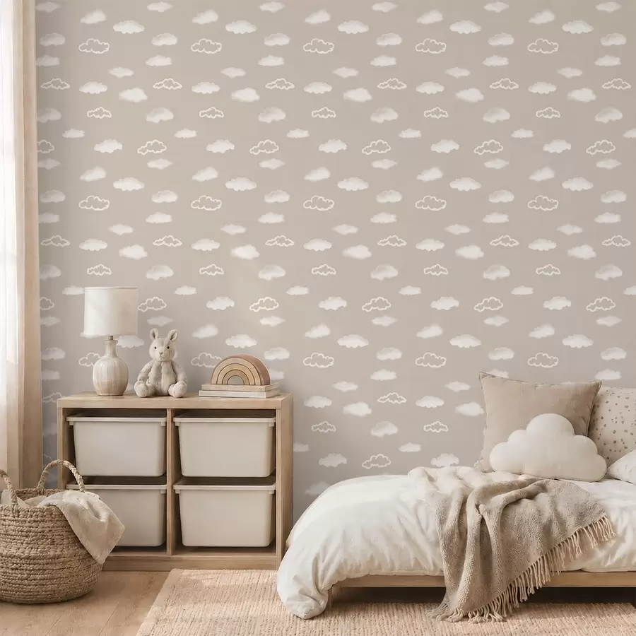 Wall Mural Photo Wallpaper Soft white clouds on a warm beige background a00442