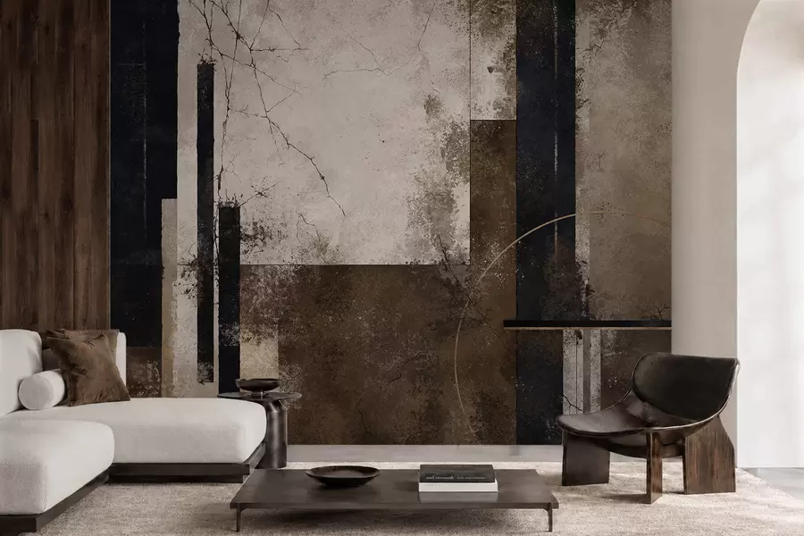 peintures murales Composition abstraite avec des lignes sombres et des textures w05541