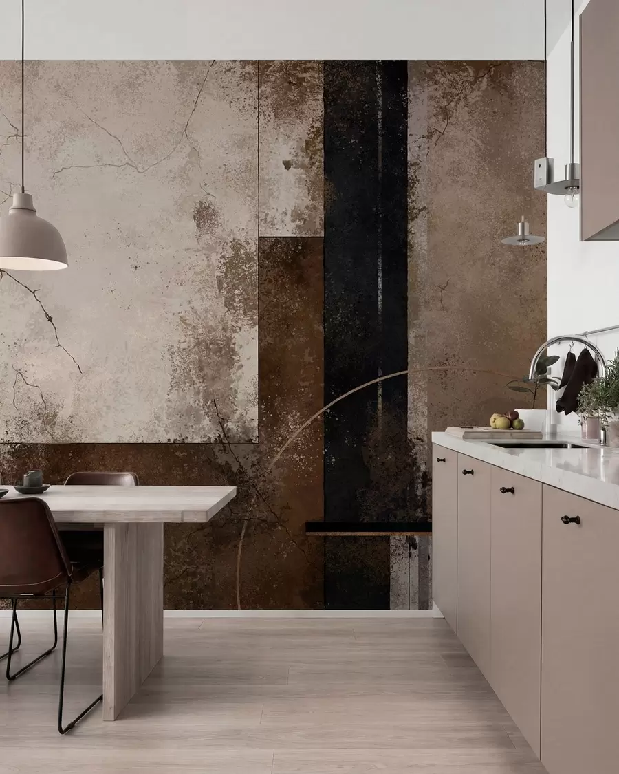 peintures murales Composition abstraite avec des lignes sombres et des textures w05541