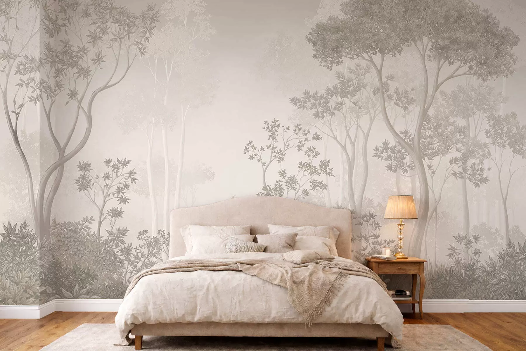 wall murals Light misty forest in soft neutral tones w05700v1