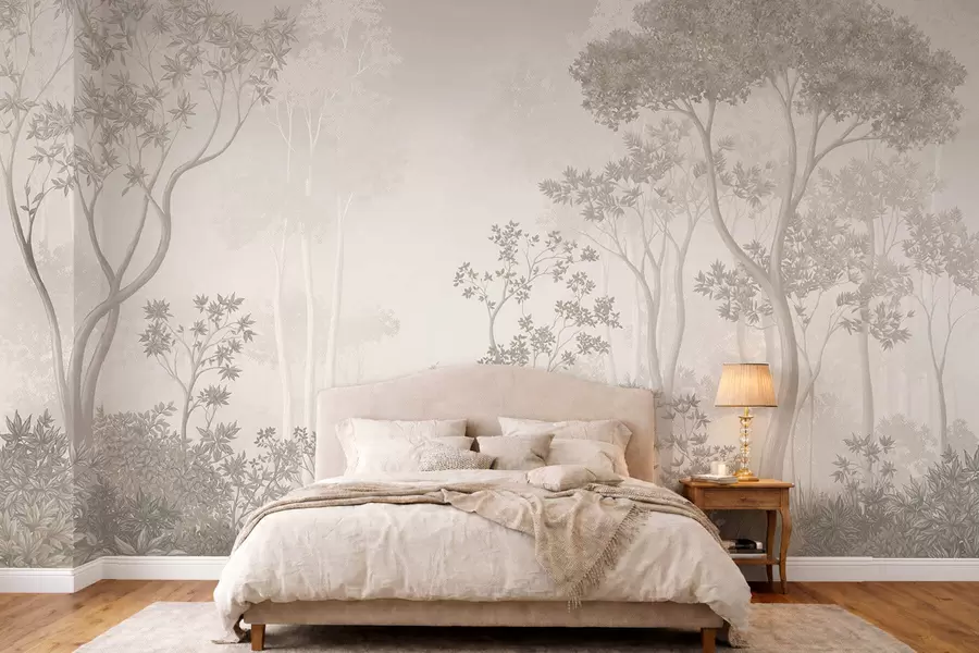 Wall Mural Photo Wallpaper Light misty forest in soft neutral tones w05700v1