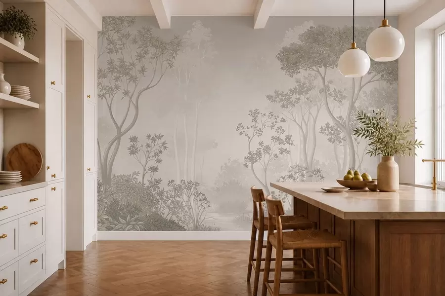 peintures murales Une forêt brumeuse aux tons neutres et doux w05700v1